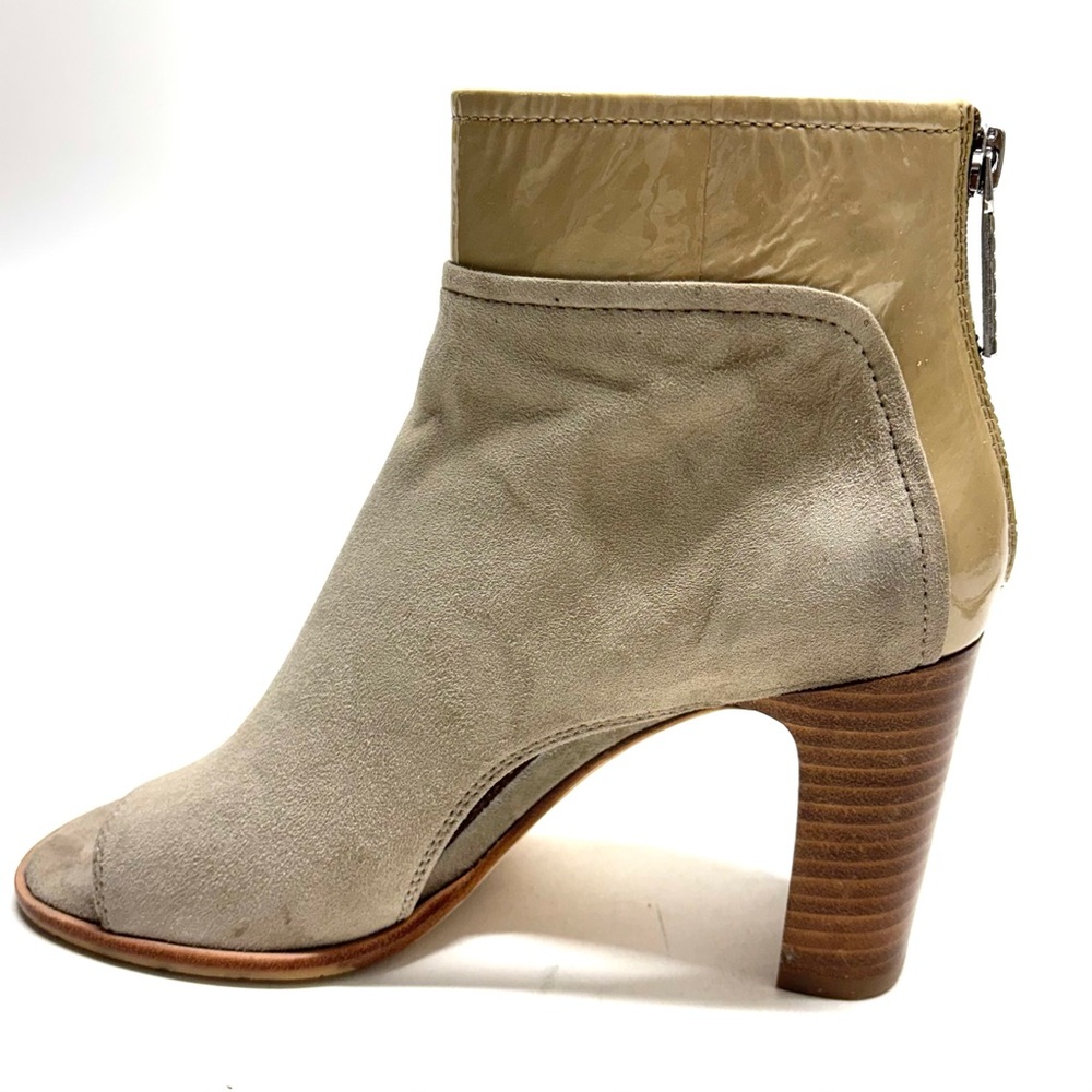 Donald J Pliner Suede Open Toe Heeled Ankle Boot Shoes Back Zip Beige Tan Size 6 - Picture 3 of 16